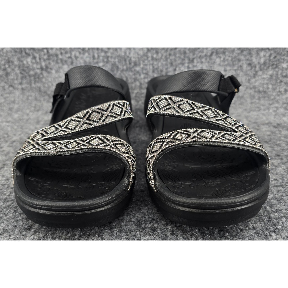 Skechers Foamies Arch Fit Ascend Sandals Womens 10 Black Bling Rhinestone Wedge - Picture 4 of 7